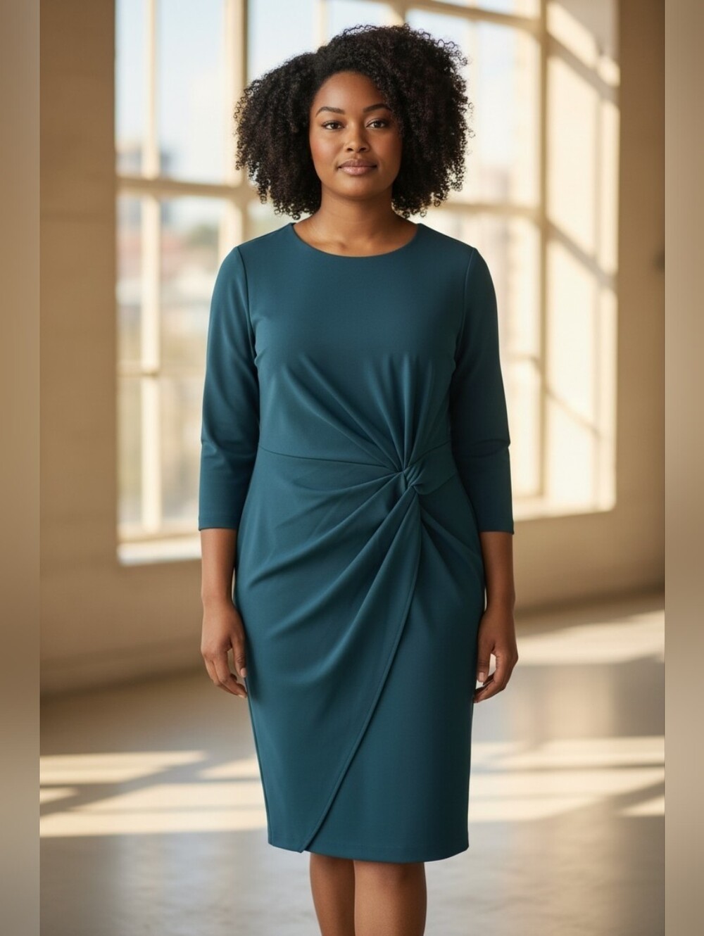 Calvin Klein Teal Twist-Detail Midi Sheath Dress Sz 12
